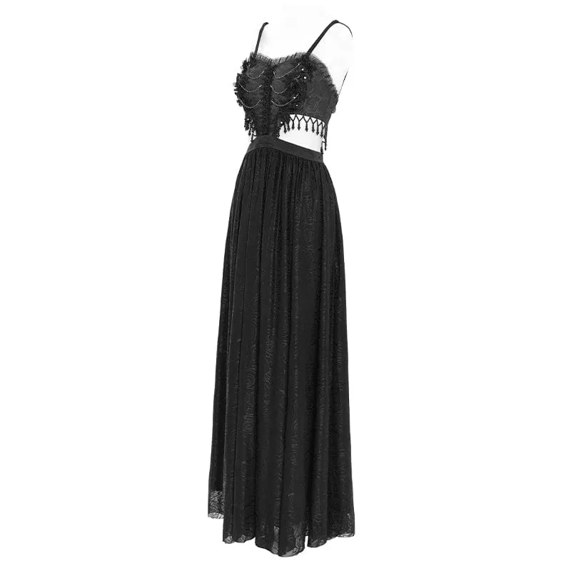 Schwarzes, gotisches Partykleid mit Cut-outs und Blumenstickerei für Damen – perfekt für Hochzeiten