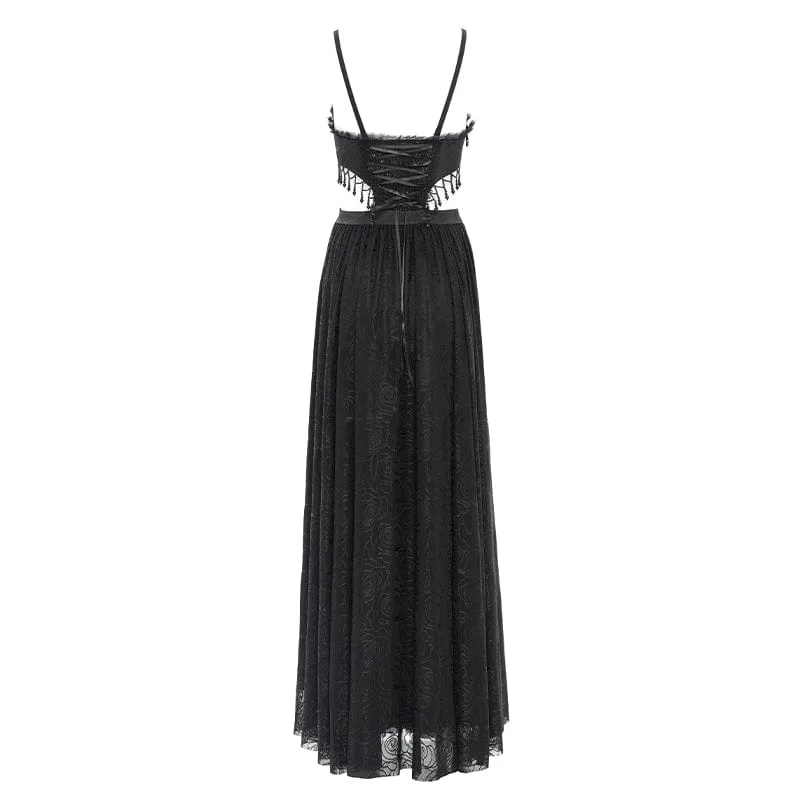 Schwarzes, gotisches Partykleid mit Cut-outs und Blumenstickerei für Damen – perfekt für Hochzeiten