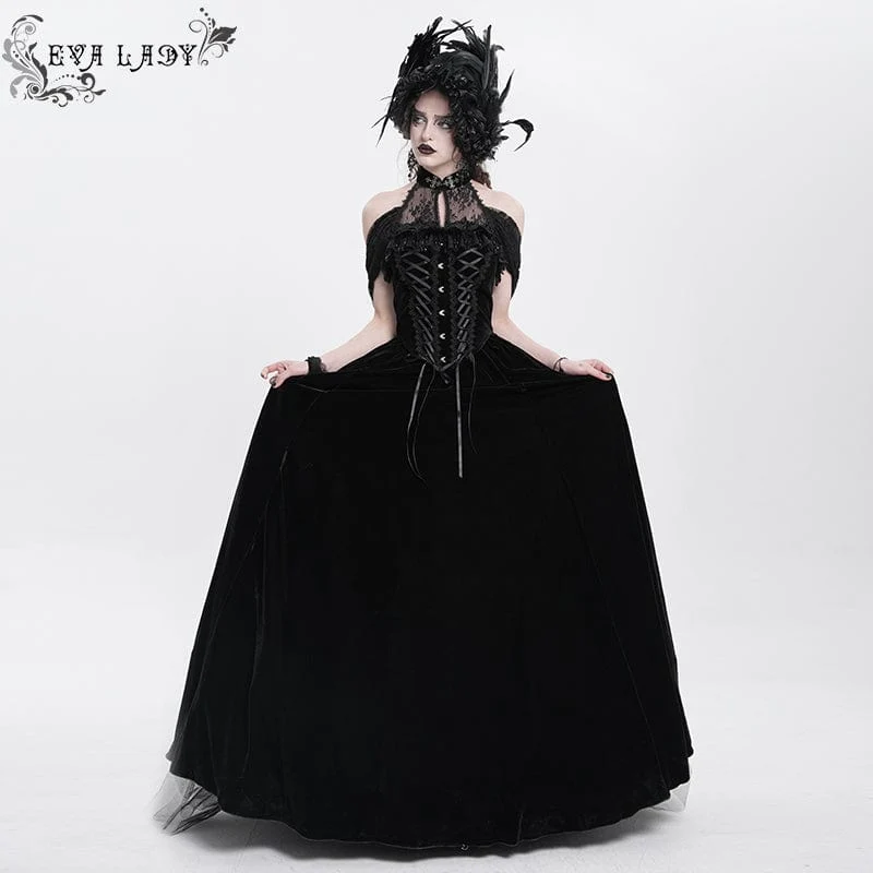 Gothic-Kleid aus Samt mit schulterfreiem Ausschnitt und Schnürung für Damen – Hochzeitskleid