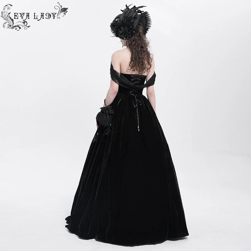 Gothic-Kleid aus Samt mit schulterfreiem Ausschnitt und Schnürung für Damen – Hochzeitskleid