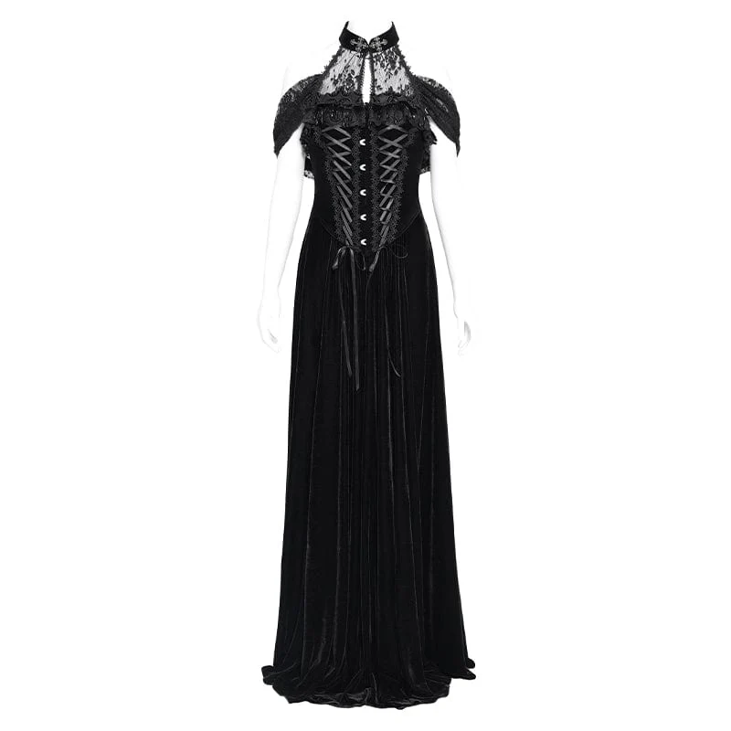 Gothic-Kleid aus Samt mit schulterfreiem Ausschnitt und Schnürung für Damen – Hochzeitskleid