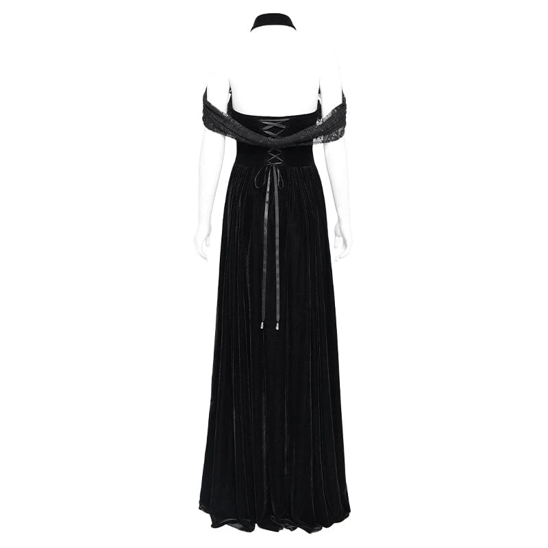 Gothic-Kleid aus Samt mit schulterfreiem Ausschnitt und Schnürung für Damen – Hochzeitskleid
