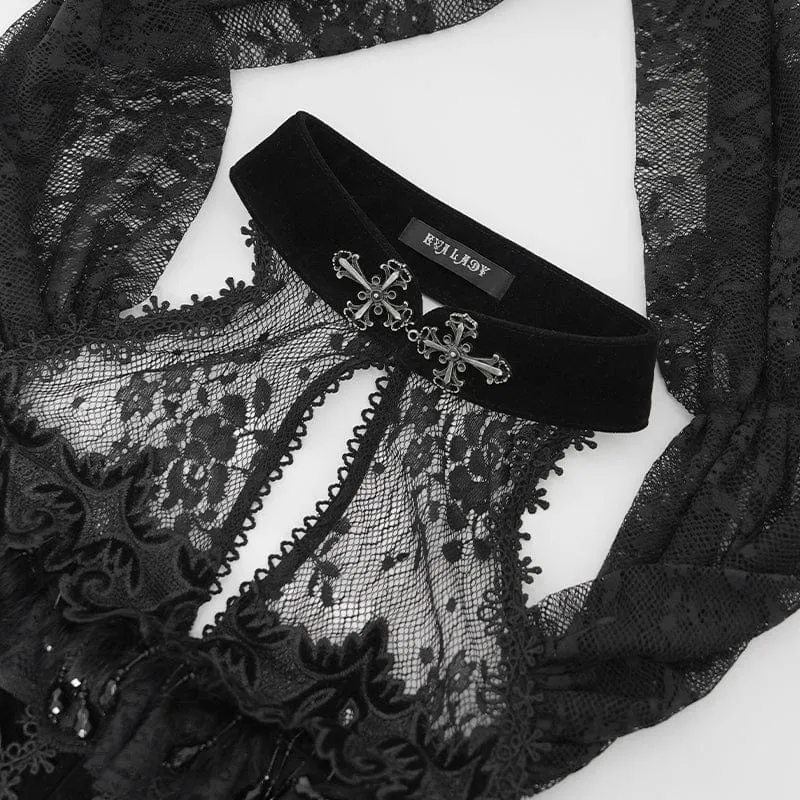 Gothic-Kleid aus Samt mit schulterfreiem Ausschnitt und Schnürung für Damen – Hochzeitskleid