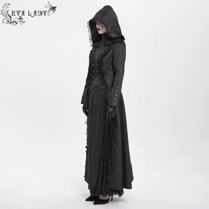 Gothic-Mantel mit Stehkragen und Rüschen für Damen mit Kapuze