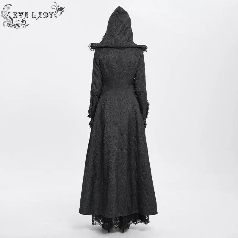 Gothic-Mantel mit Stehkragen und Rüschen für Damen mit Kapuze