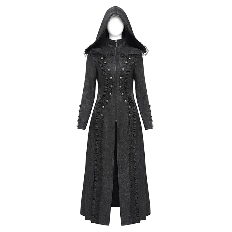 Gothic-Mantel mit Stehkragen und Rüschen für Damen mit Kapuze