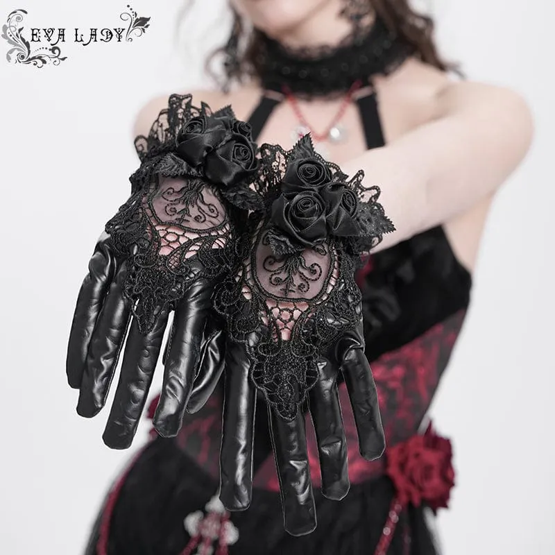 Gothic-Handschuhe aus Spitze mit Blumenstickereien für Damen