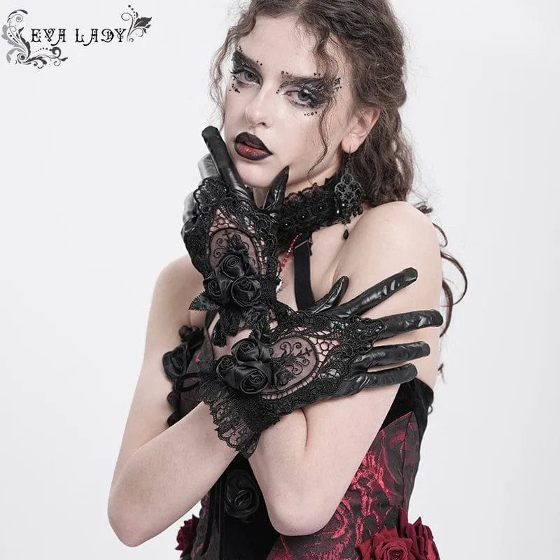 Gothic-Handschuhe aus Spitze mit Blumenstickereien für Damen