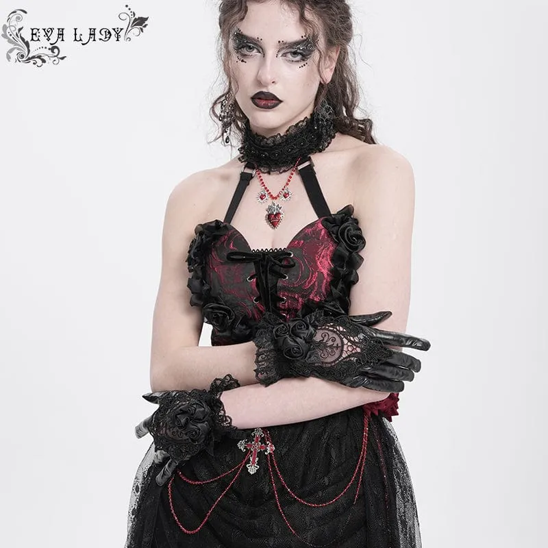 Gothic-Handschuhe aus Spitze mit Blumenstickereien für Damen