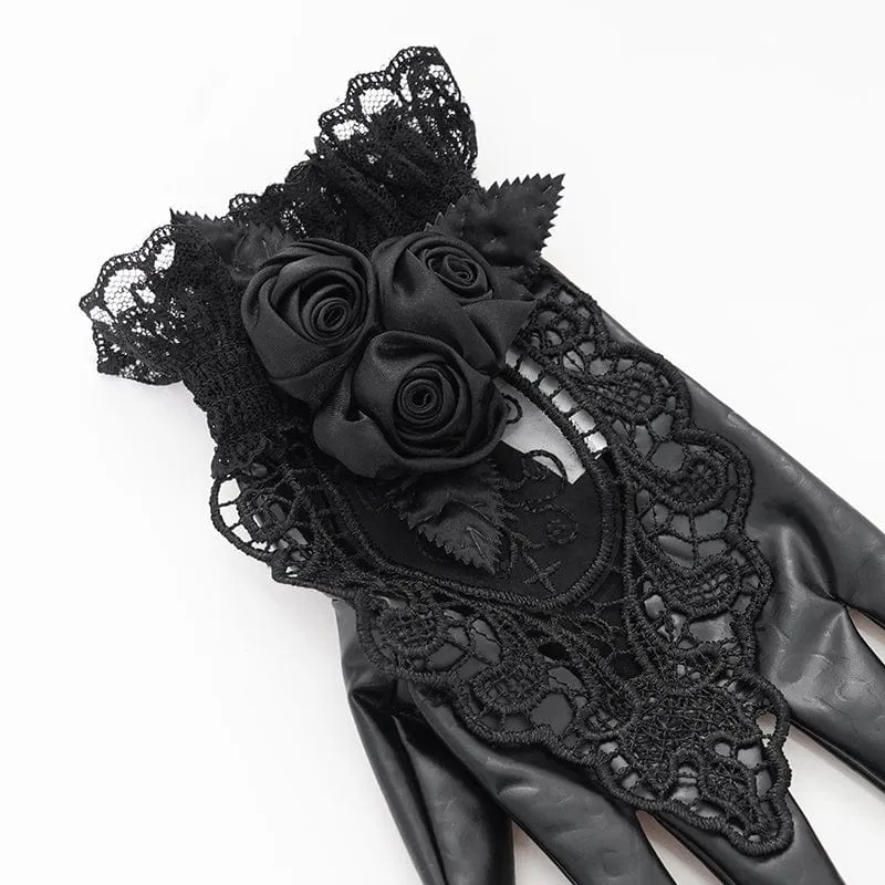 Gothic-Handschuhe aus Spitze mit Blumenstickereien für Damen