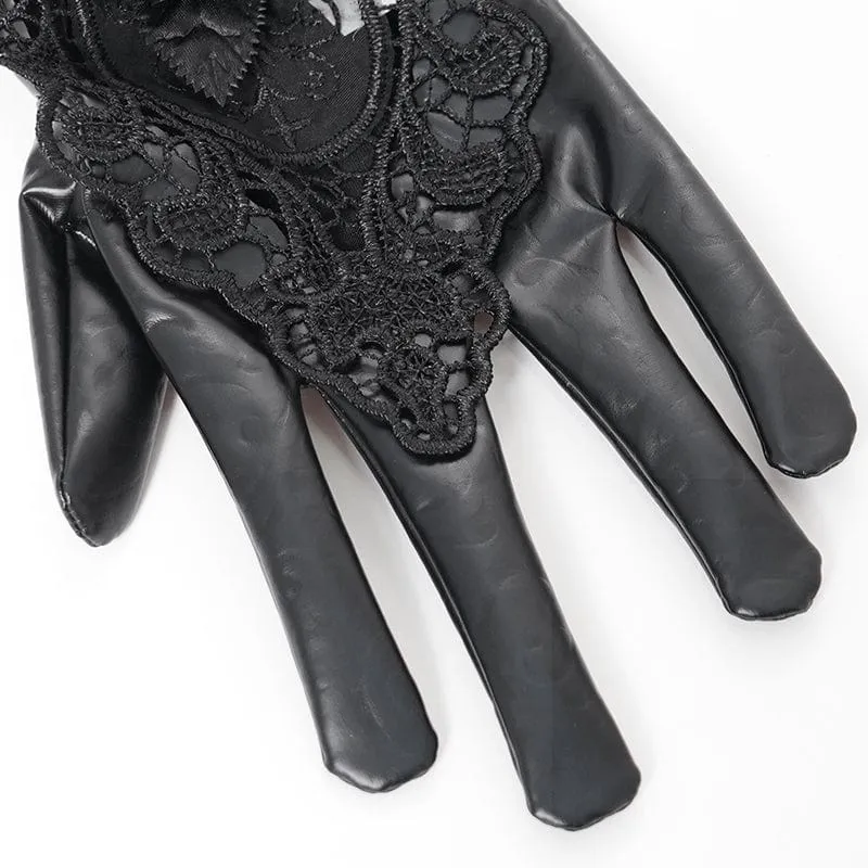 Gothic-Handschuhe aus Spitze mit Blumenstickereien für Damen