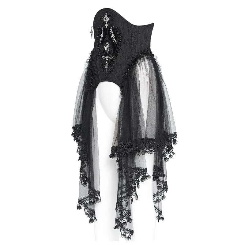Gothic-Unterbrustkorsett mit Perlenbesatz und Netzstoff für Damen