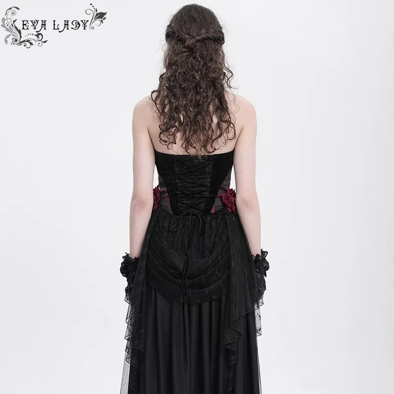 Damen Gothic Rose Herz Spitze Splice Neckholder Shirt Rot