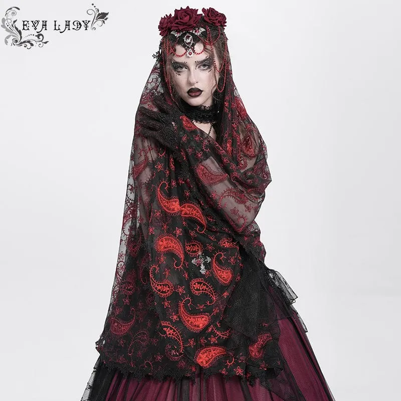 Gothic-Kopfbedeckung aus Netzstoff mit Rosenperlen für Damen