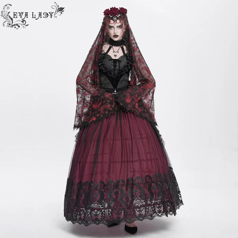 Gothic-Kopfbedeckung aus Netzstoff mit Rosenperlen für Damen