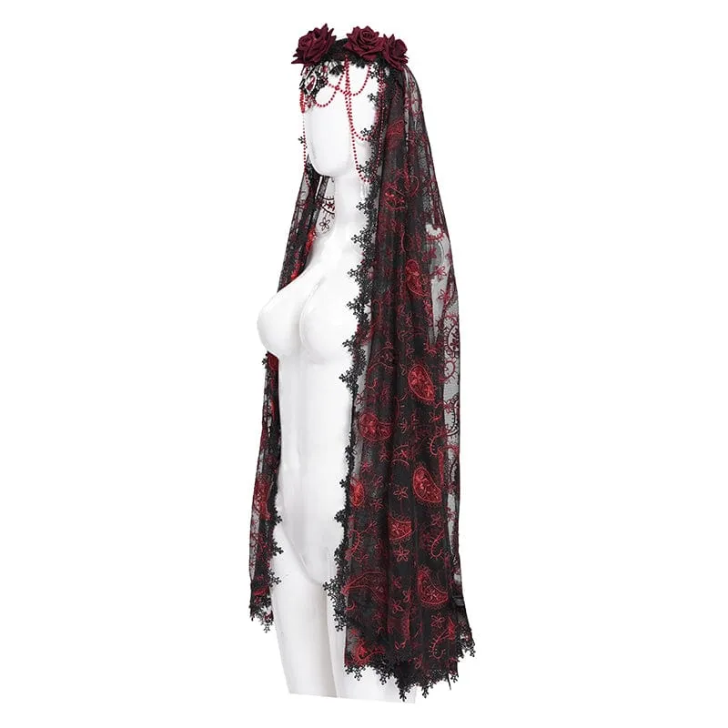Gothic-Kopfbedeckung aus Netzstoff mit Rosenperlen für Damen