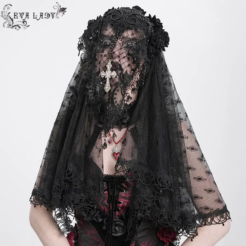 Gothic-Kopfbedeckung mit Rosenquaste und Spitze für Damen