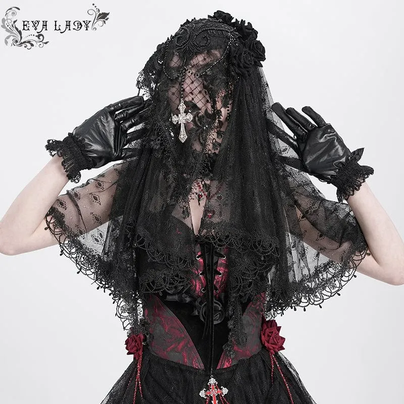 Gothic-Kopfbedeckung mit Rosenquaste und Spitze für Damen