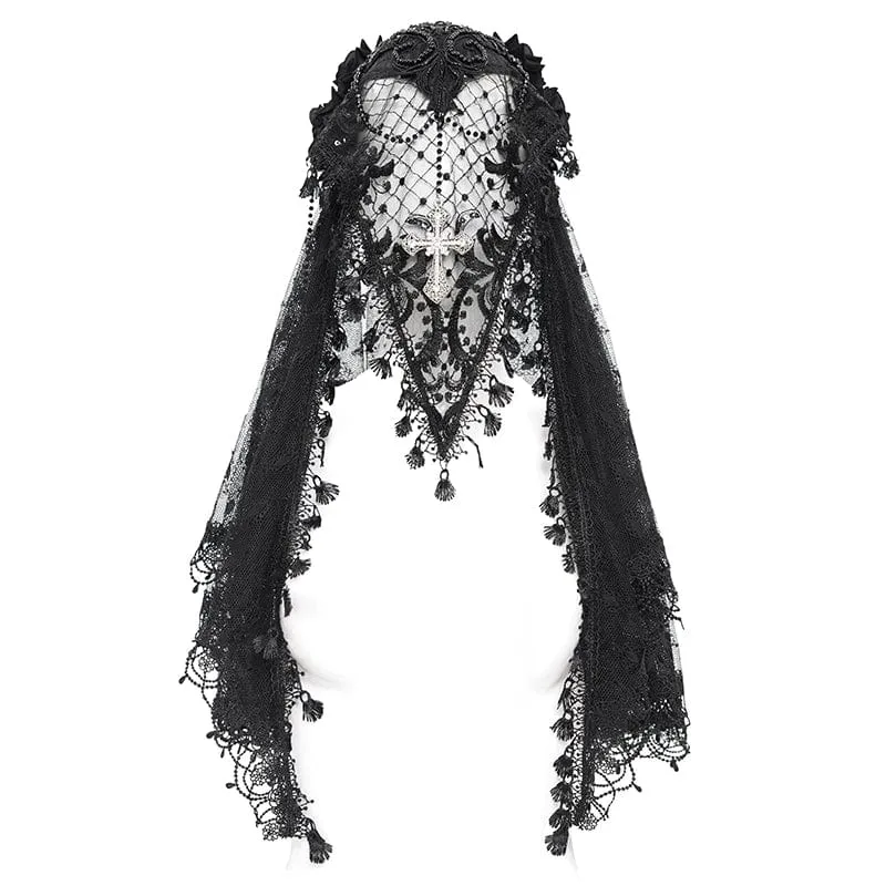 Gothic-Kopfbedeckung mit Rosenquaste und Spitze für Damen