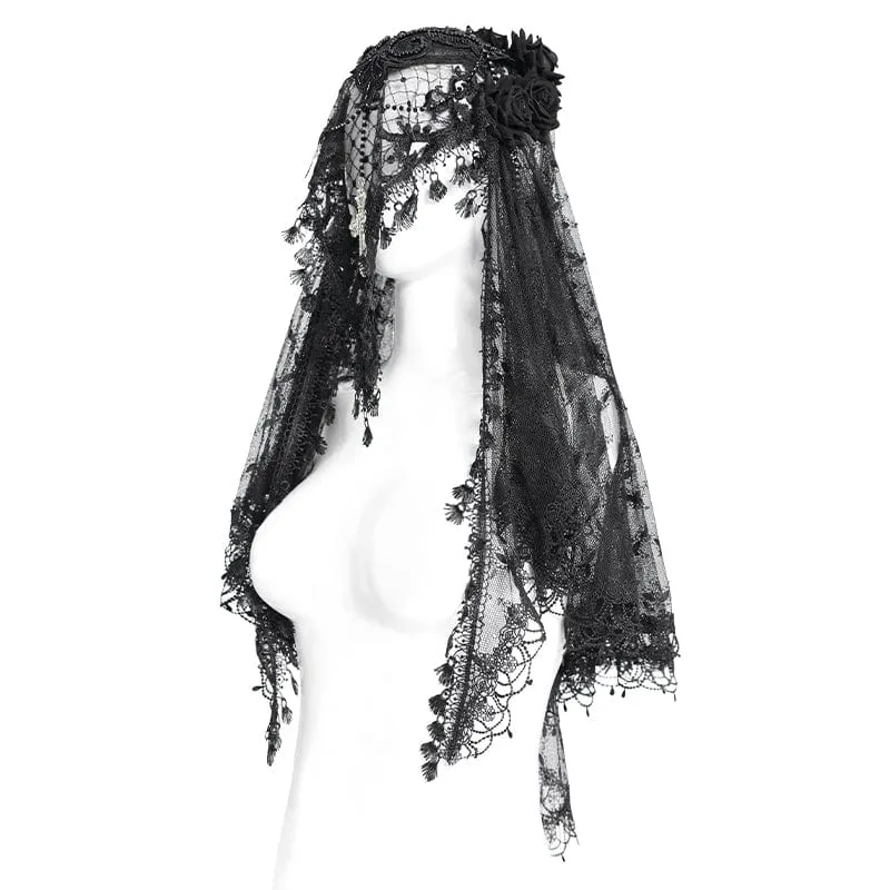 Gothic-Kopfbedeckung mit Rosenquaste und Spitze für Damen