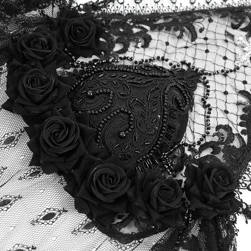 Gothic-Kopfbedeckung mit Rosenquaste und Spitze für Damen