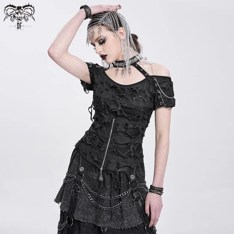 Punk Off-Shoulder Ripped Shirt für Damen