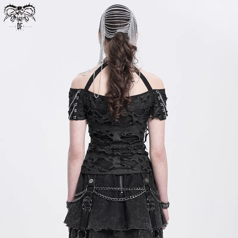 Punk Off-Shoulder Ripped Shirt für Damen