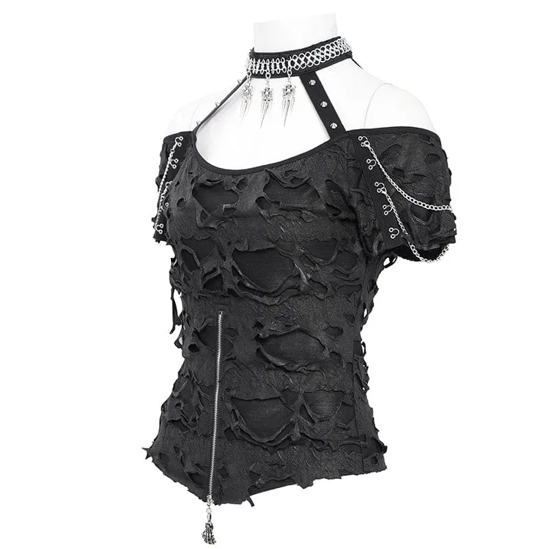 Punk Off-Shoulder Ripped Shirt für Damen