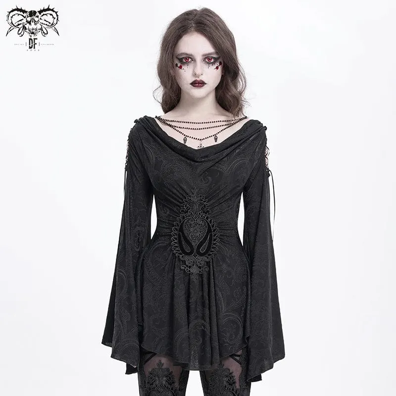 Gothic-Hemd mit Wasserfallausschnitt und ausgestellten Ärmeln für Damen