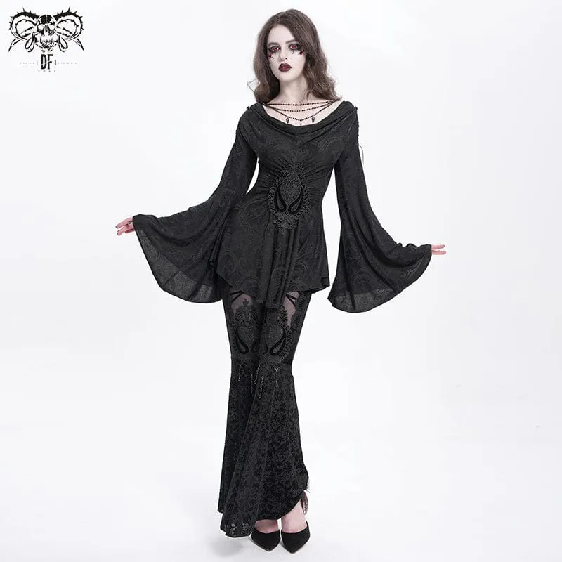 Gothic-Hemd mit Wasserfallausschnitt und ausgestellten Ärmeln für Damen
