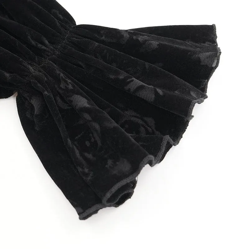 Gothic Off-Shoulder Flocking Samt Shirt für Damen