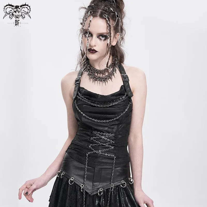 Punk-Tanktop mit Wasserfallausschnitt und zerrissener Kette für Damen