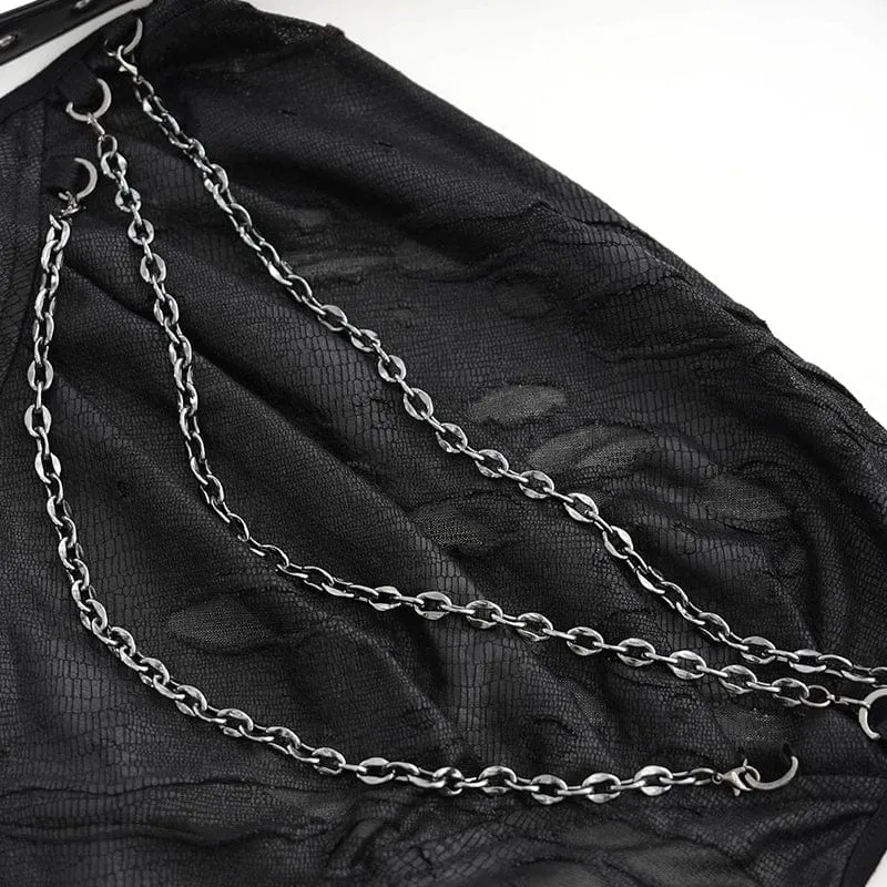 Punk-Tanktop mit Wasserfallausschnitt und zerrissener Kette für Damen