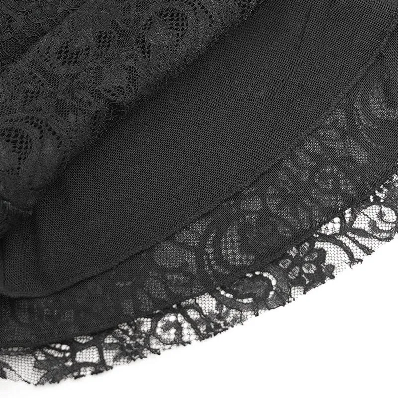 Gothic-Hemd mit ausgestellten Ärmeln, Perlenspitze und Spleiß für Damen in Schwarz