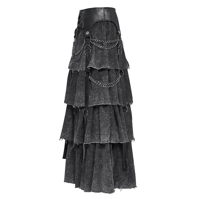 Damen Punk Distressed Lagenrock mit Schnürung