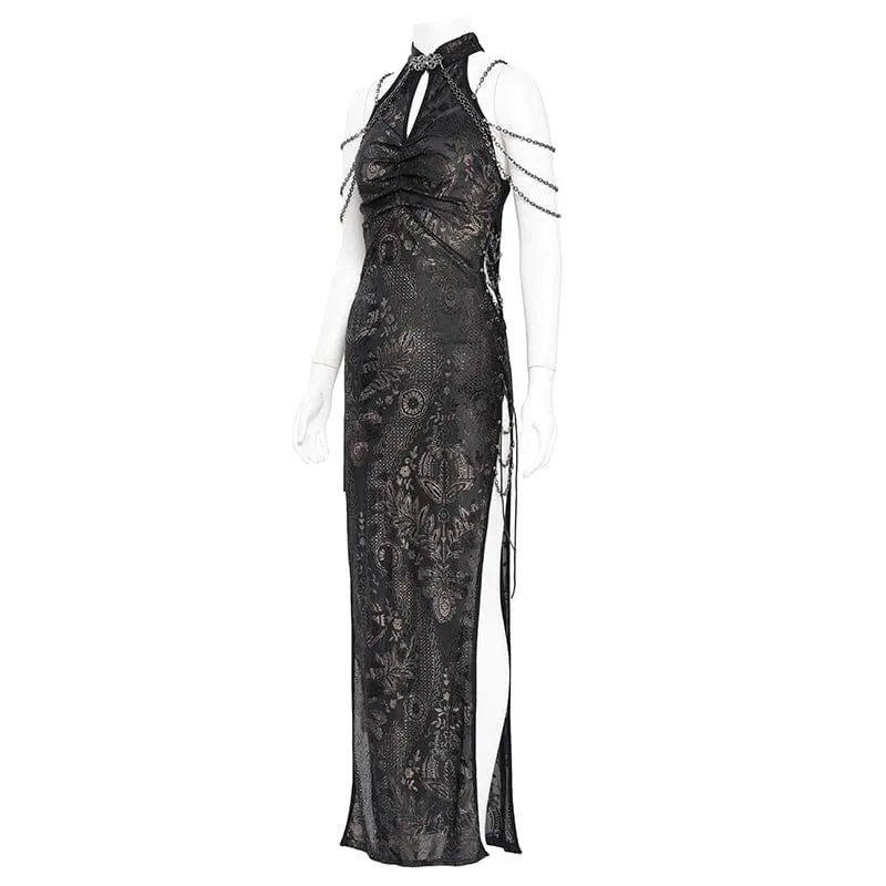 Gothic-Kleid für Damen, schulterfrei, mit Cut-outs und seitlichem Schlitz