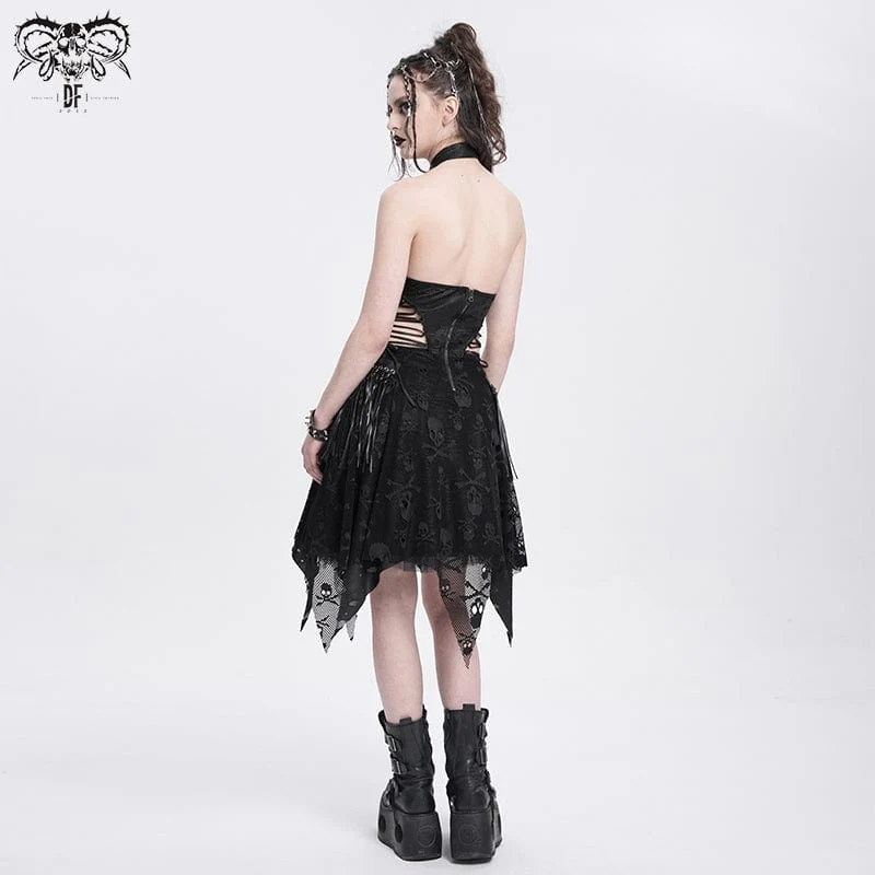 Punkiges, unregelmäßiges Froschschädel-Neckholderkleid für Damen, ideal für Partys und Abschlussfeiern
