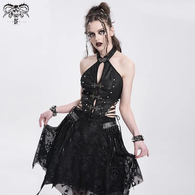 Punkiges, unregelmäßiges Froschschädel-Neckholderkleid für Damen, ideal für Partys und Abschlussfeiern