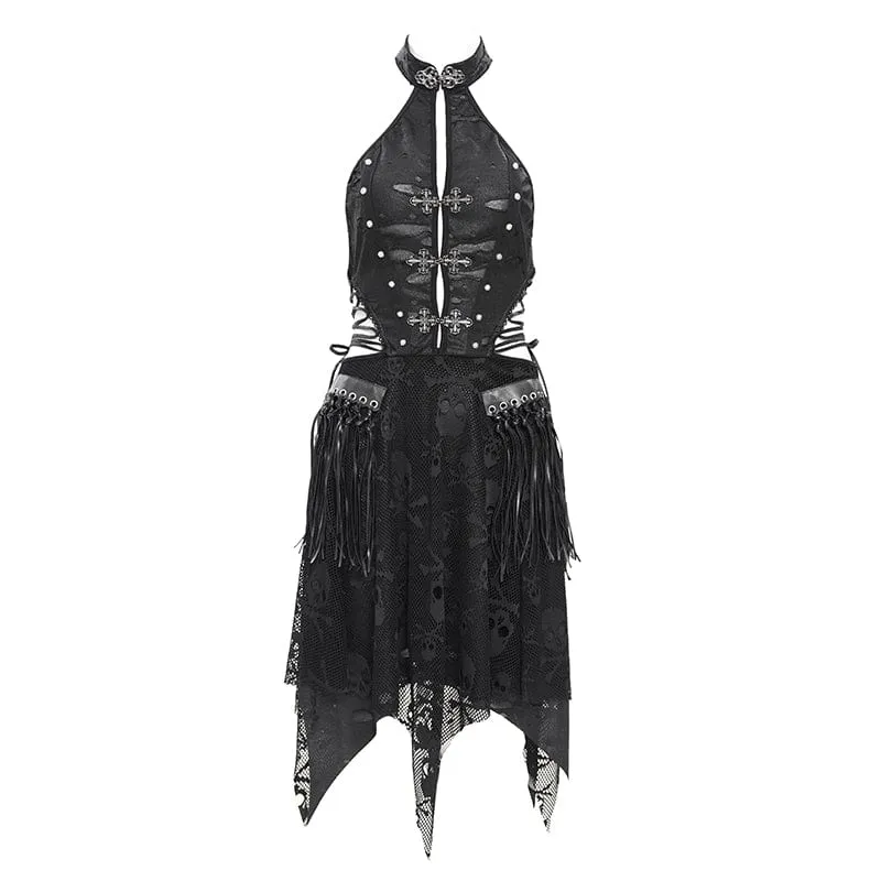 Punkiges, unregelmäßiges Froschschädel-Neckholderkleid für Damen, ideal für Partys und Abschlussfeiern