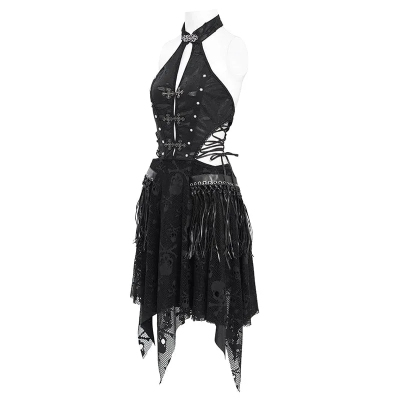 Punkiges, unregelmäßiges Froschschädel-Neckholderkleid für Damen, ideal für Partys und Abschlussfeiern