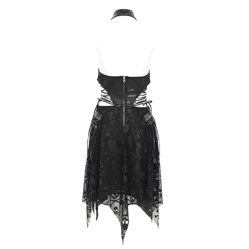 Punkiges, unregelmäßiges Froschschädel-Neckholderkleid für Damen, ideal für Partys und Abschlussfeiern