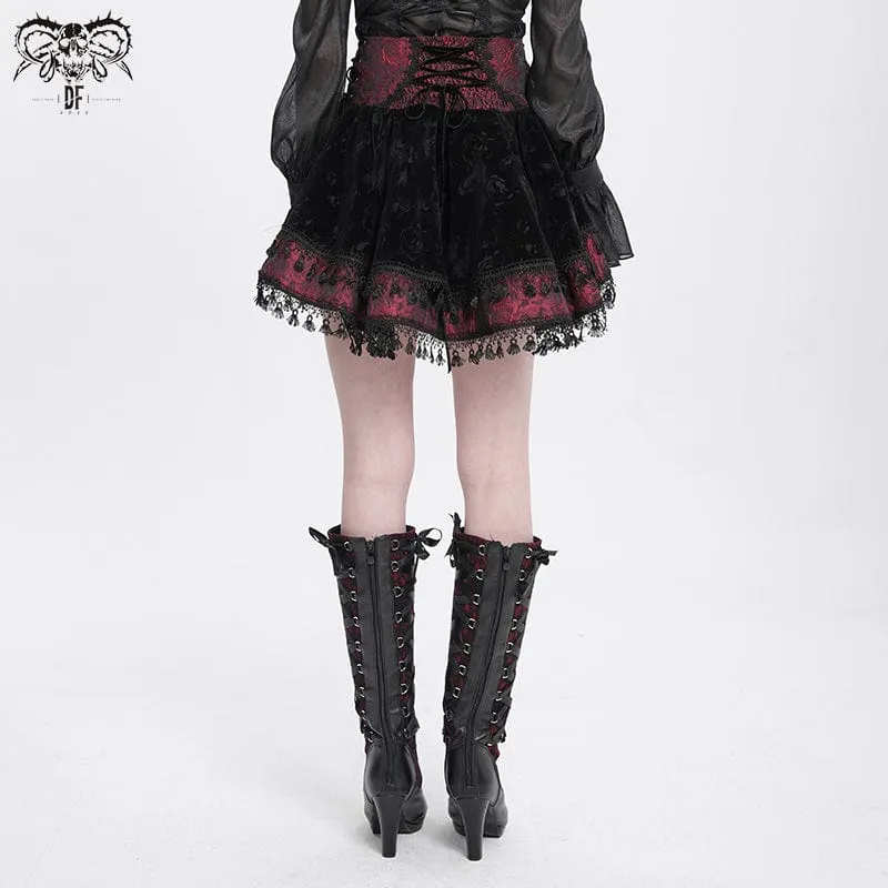 Gothic-Samtrock mit Kreuzquaste für Damen, Rot
