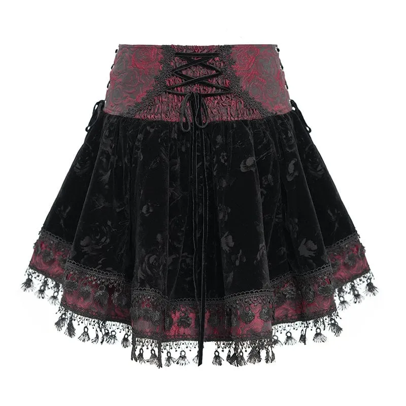 Gothic-Samtrock mit Kreuzquaste für Damen, Rot