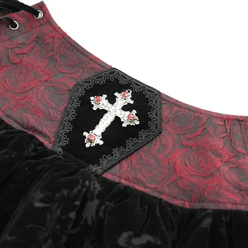 Gothic-Samtrock mit Kreuzquaste für Damen, Rot