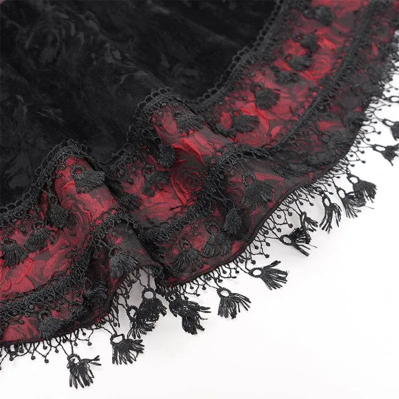 Gothic-Samtrock mit Kreuzquaste für Damen, Rot