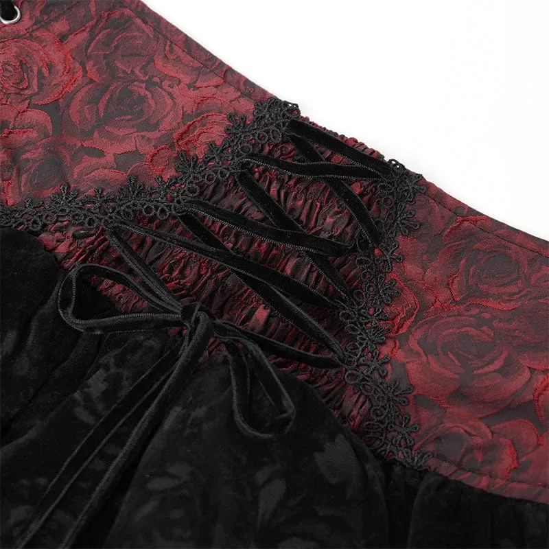 Gothic-Samtrock mit Kreuzquaste für Damen, Rot