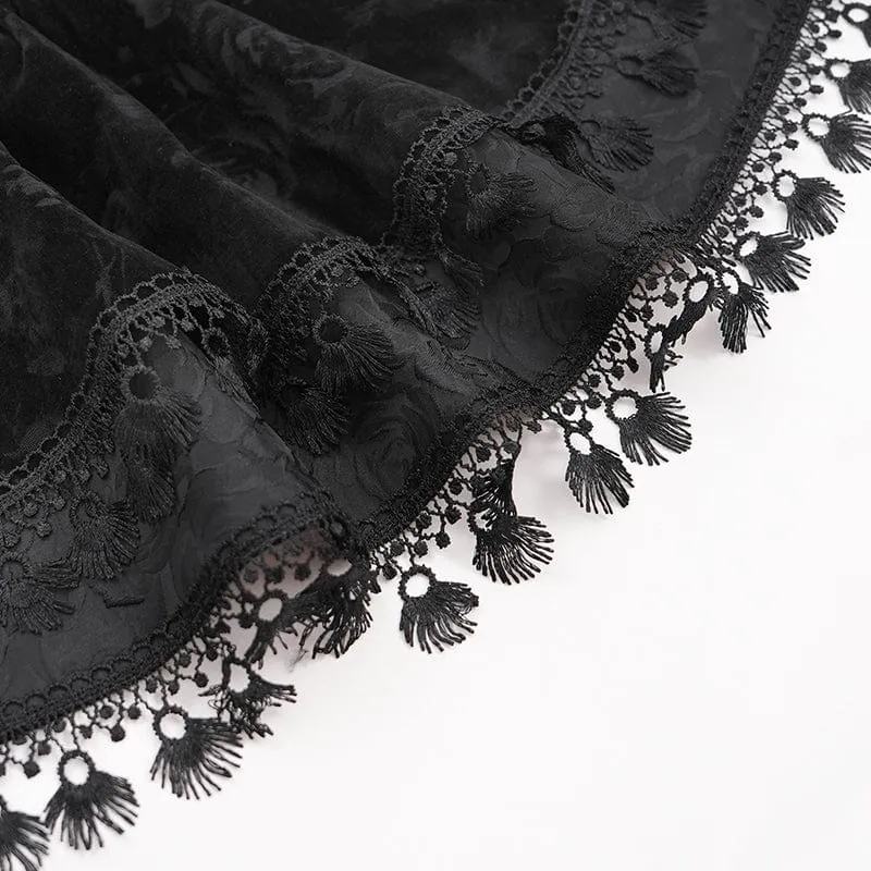 Gothic-Samtrock mit Kreuzquaste für Damen, Schwarz