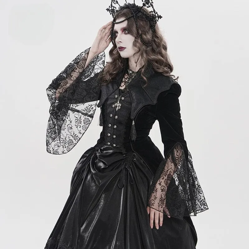 Gothic-Damenjacke mit Fledermauskragen, doppelreihigem Reißverschluss und Reißverschluss