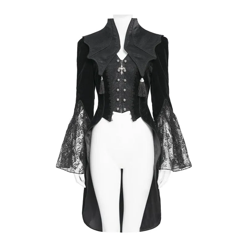 Gothic-Damenjacke mit Fledermauskragen, doppelreihigem Reißverschluss und Reißverschluss