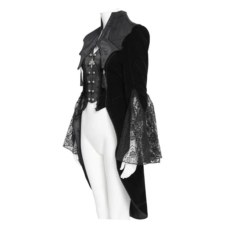 Gothic-Damenjacke mit Fledermauskragen, doppelreihigem Reißverschluss und Reißverschluss